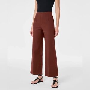 Spanx Pull On Stretch Twill Cropped Wide-Leg Pant In Hickory Brown Size Large